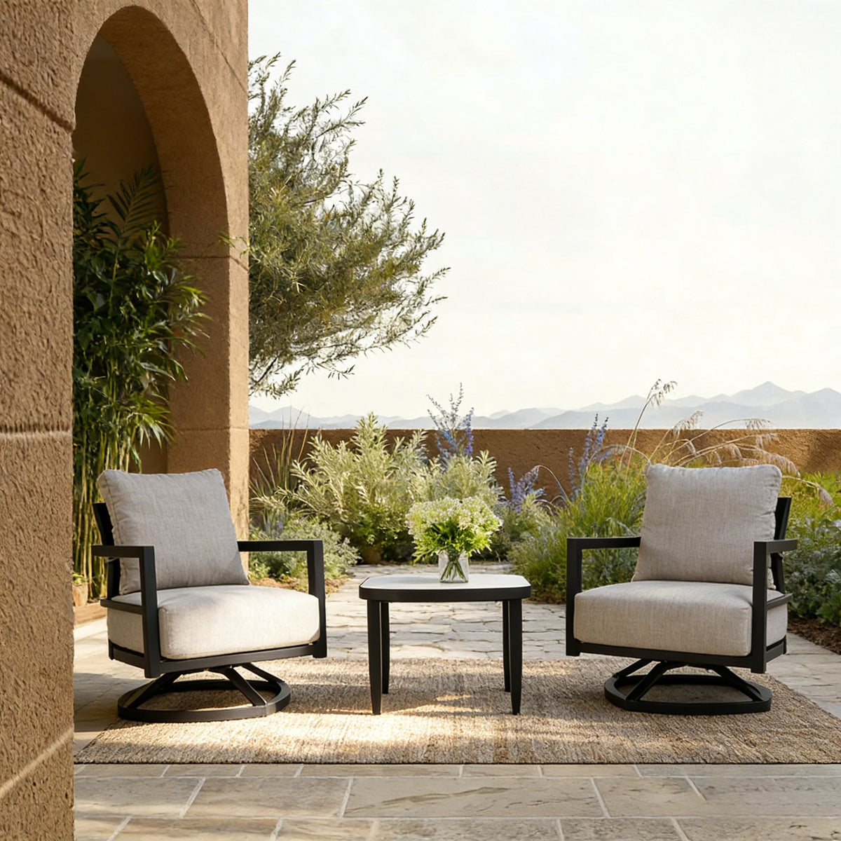 3-Piece Aluminum Patio Conversation Set with Swivel Chairs