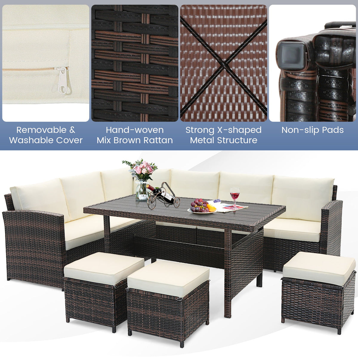 DirectDeals 7-Piece Wicker Outdoor Patio Furniture Set