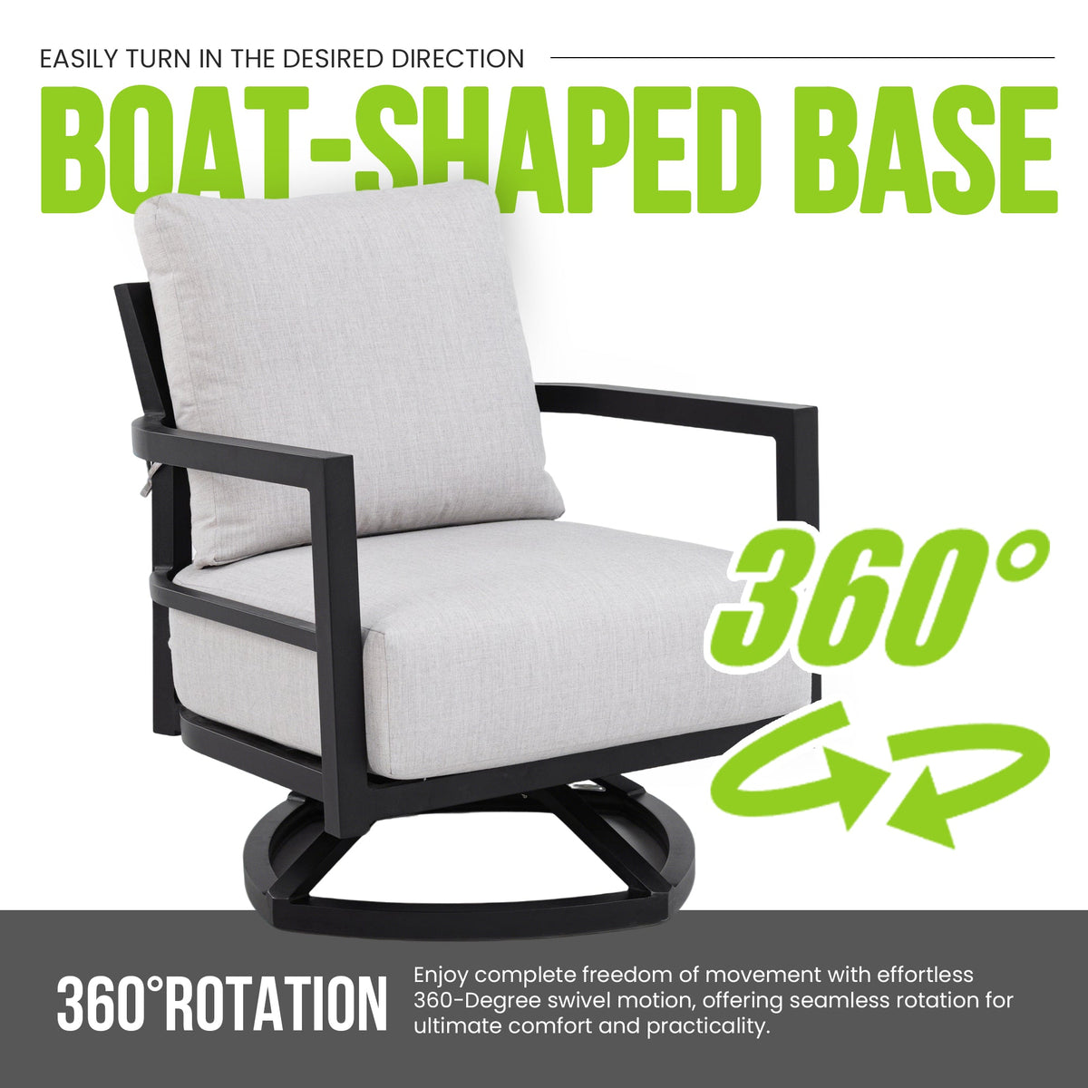 3-Piece Aluminum Patio Conversation Set with Swivel Chairs