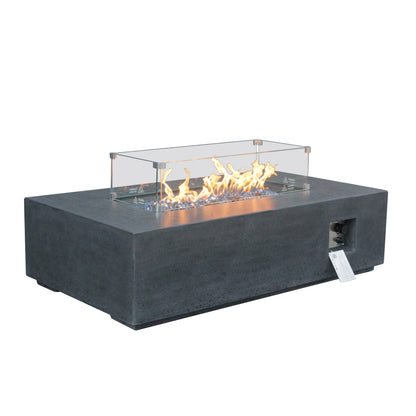 52 in. GFRC Propane Fire Pit Table with Wind Guard