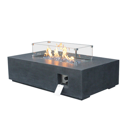 52 in. GFRC Propane Fire Pit Table with Wind Guard