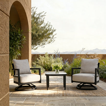 3-Piece Aluminum Patio Conversation Set with Swivel Chairs