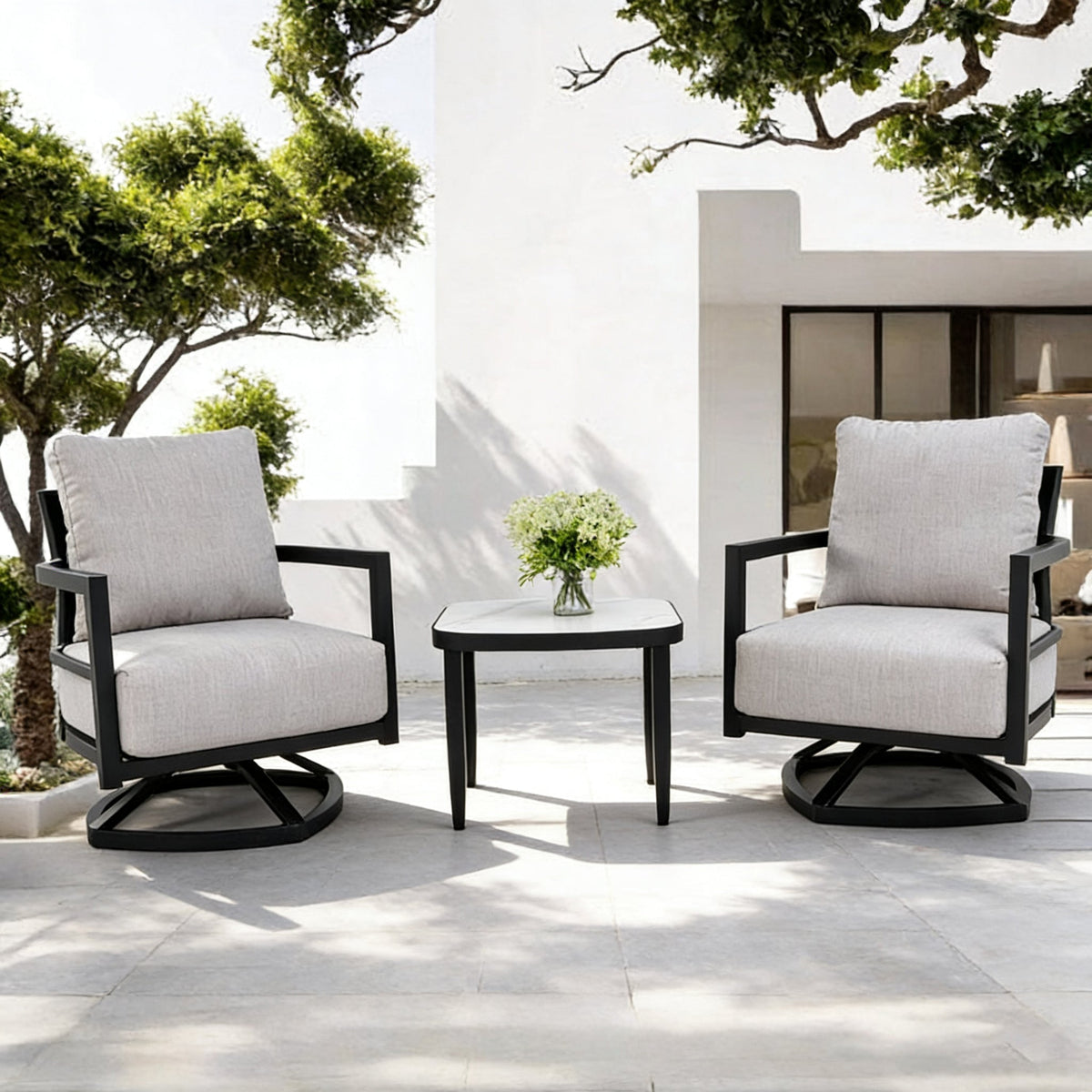 3-Piece Aluminum Patio Conversation Set with Swivel Chairs