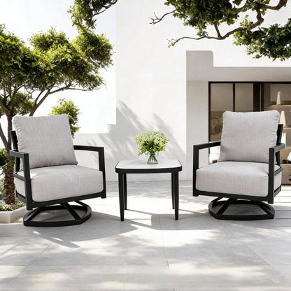 3-Piece Aluminum Patio Conversation Set with Swivel Chairs