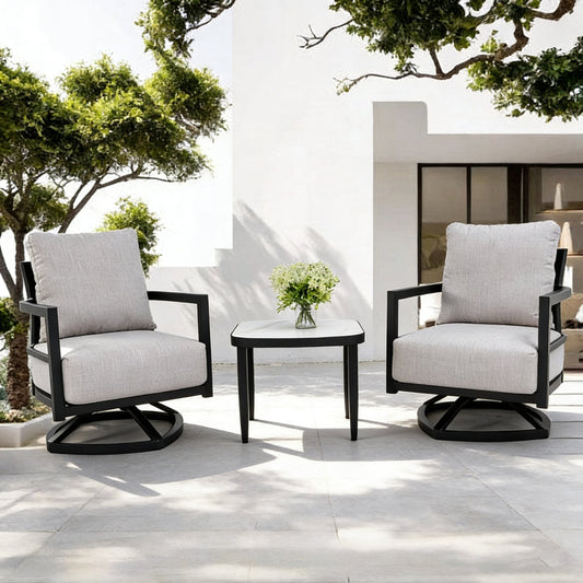 3-Piece Aluminum Patio Conversation Set with Swivel Chairs