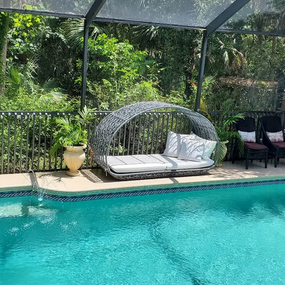 Outdoor Wicker Canopy Daybed with Water-Resistant Cushion