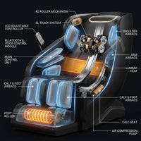 4D Massage Chair Full Body, Zero Gravity Massage Chair with Heat and Foot Massage with Airbags, Kneading, Bluetooth, LCD Touch Control - Black — How It Works