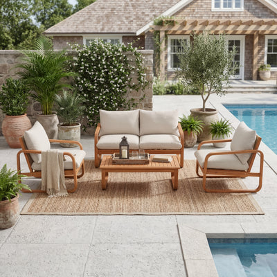 4-Piece Acacia Wood Patio Conversation Set with Cushions