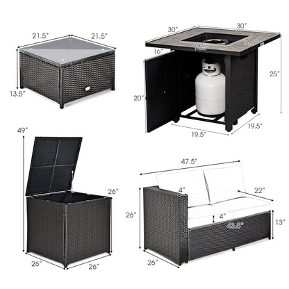 5-Piece PE Rattan Patio Set with 50,000 BTU Fire Pit