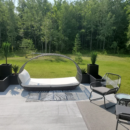 Outdoor Wicker Canopy Daybed with Water-Resistant Cushion