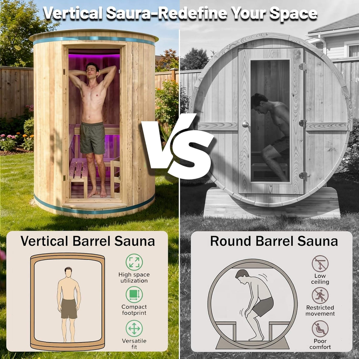 Barcelona 78 in. 4-Person Cedar Outdoor Barrel Sauna with 6 kW Heater