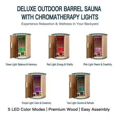Barcelona 78 in. 4-Person Cedar Outdoor Barrel Sauna with 6 kW Heater