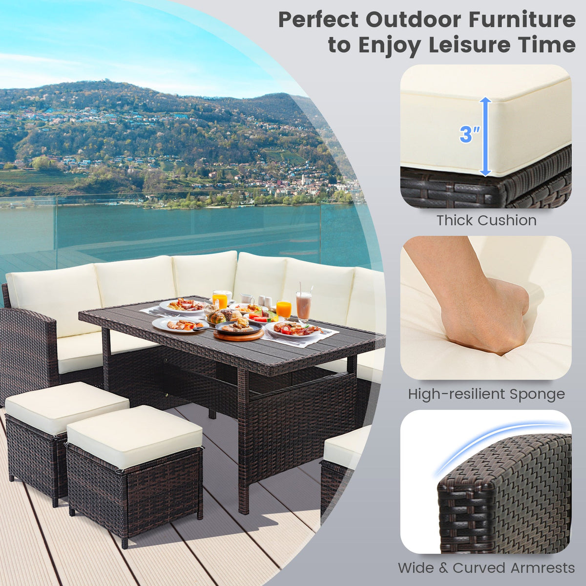 DirectDeals 7-Piece Wicker Outdoor Patio Furniture Set
