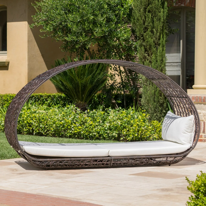 Outdoor Wicker Canopy Daybed with Water-Resistant Cushion