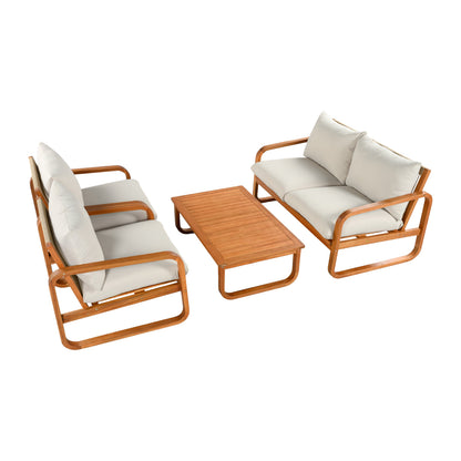 4-Piece Acacia Wood Patio Conversation Set with Cushions