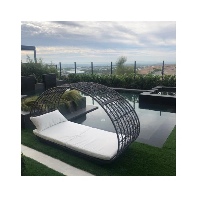 Outdoor Wicker Canopy Daybed with Water-Resistant Cushion