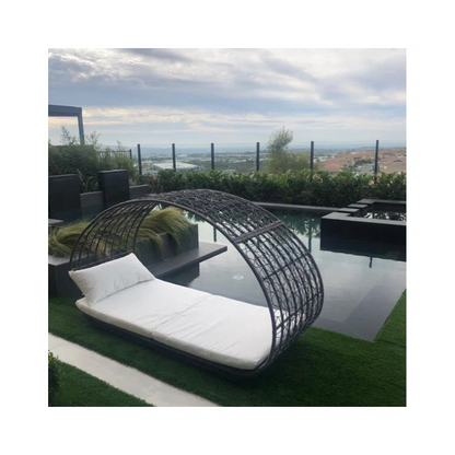 Outdoor Wicker Canopy Daybed with Water-Resistant Cushion