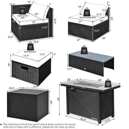 9-Piece PE Rattan Sectional Set with 42 in. Gas Fire Pit Table