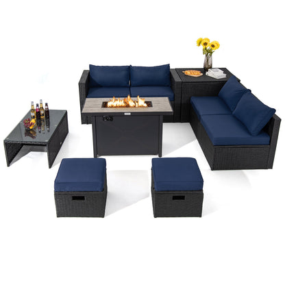 9-Piece PE Rattan Sectional Set with 42 in. Gas Fire Pit Table