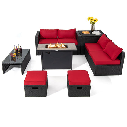 9-Piece PE Rattan Sectional Set with 42 in. Gas Fire Pit Table