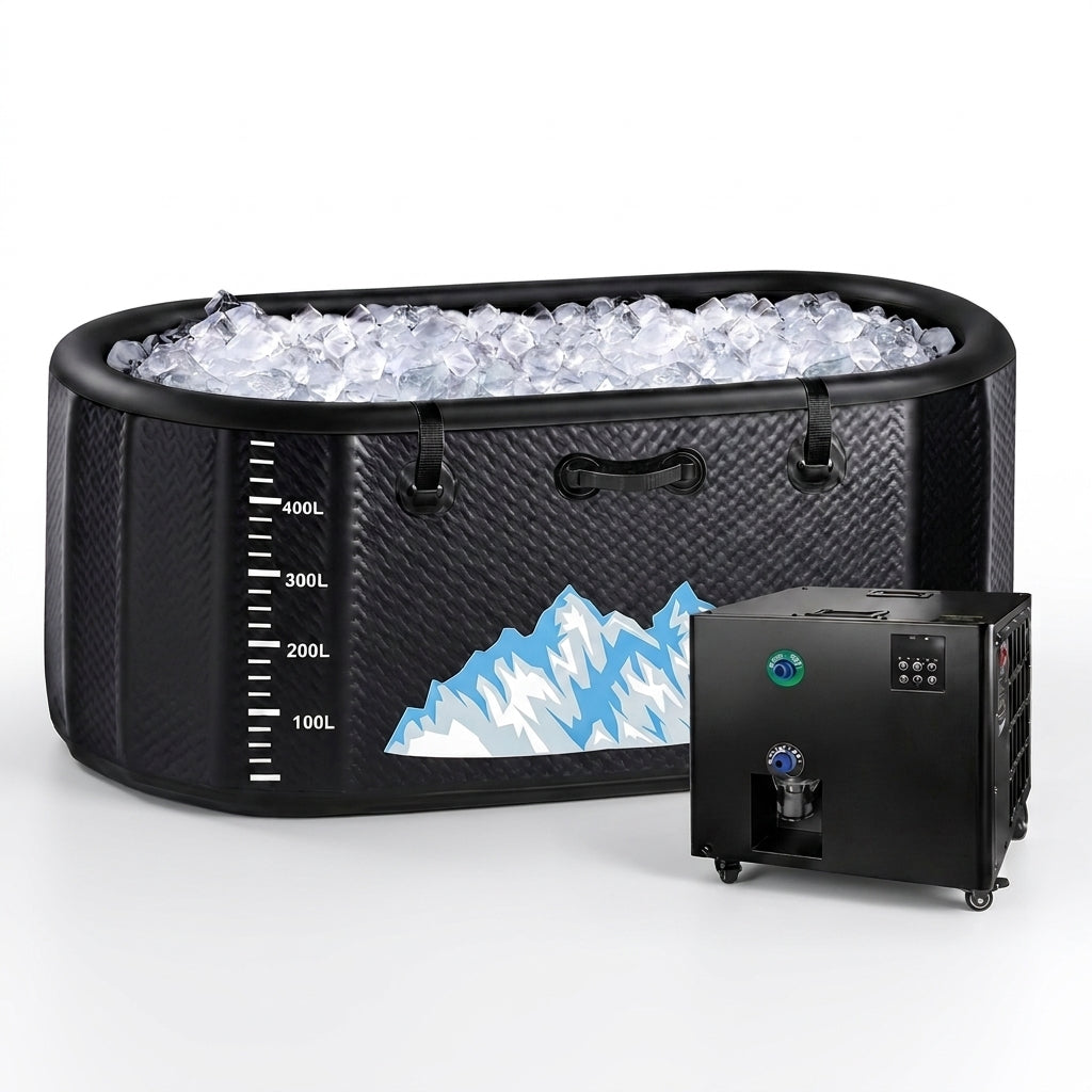 Cold Plunge Tub, 248 Gallon, 1 Horsepower, Heavy-Duty Ice Bath Tub for Athletes with Hot & Cold, Portable Inflatable Plunge Chiller with Water Treatment Kit, Immersion Therapy, Wifi (Black, 1 Set) — Studio Shot