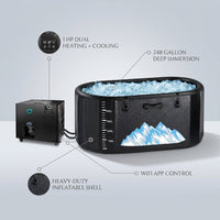Cold Plunge Tub, 248 Gallon, 1 Horsepower, Heavy-Duty Ice Bath Tub for Athletes with Hot & Cold, Portable Inflatable Plunge Chiller with Water Treatment Kit, Immersion Therapy, Wifi (Black, 1 Set) — infographic