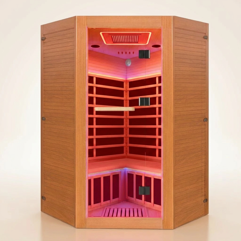 Multifunctional 2-3 Person Infrared Sauna for Home, 2180W Indoor Sauna with 7-Color LED Ambient Light, Red Light Feature, Oxygen Bar, Dual Bluetooth Speakers, 360° Surround Heating — Studio Shot