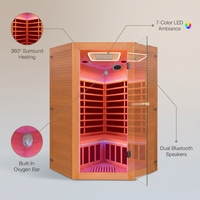Multifunctional 2-3 Person Infrared Sauna for Home, 2180W Indoor Sauna with 7-Color LED Ambient Light, Red Light Feature, Oxygen Bar, Dual Bluetooth Speakers, 360° Surround Heating — infographic