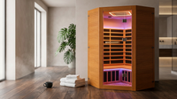 Multifunctional 2-3 Person Infrared Sauna for Home, 2180W Indoor Sauna with 7-Color LED Ambient Light, Red Light Feature, Oxygen Bar, Dual Bluetooth Speakers, 360° Surround Heating — Lifestyle