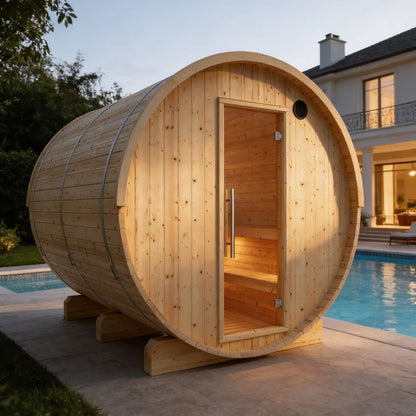 Finnish Sauna Builders Vassa 6-Person Barrel Sauna with 8 kW Heater