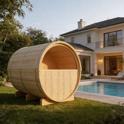Finnish Sauna Builders Vassa 6-Person Barrel Sauna with 8 kW Heater