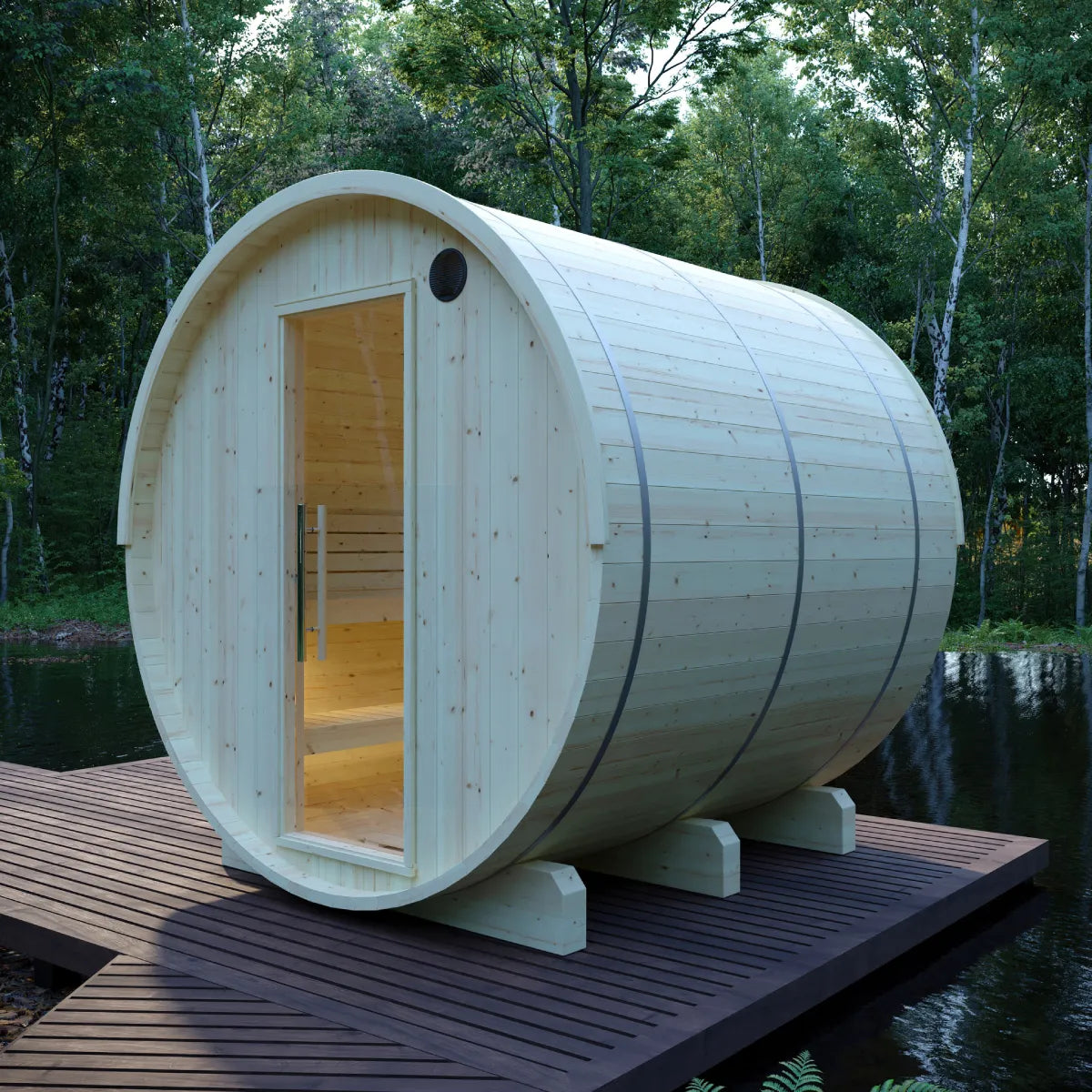 Finnish Sauna Builders Vassa 6-Person Barrel Sauna with 8 kW Heater