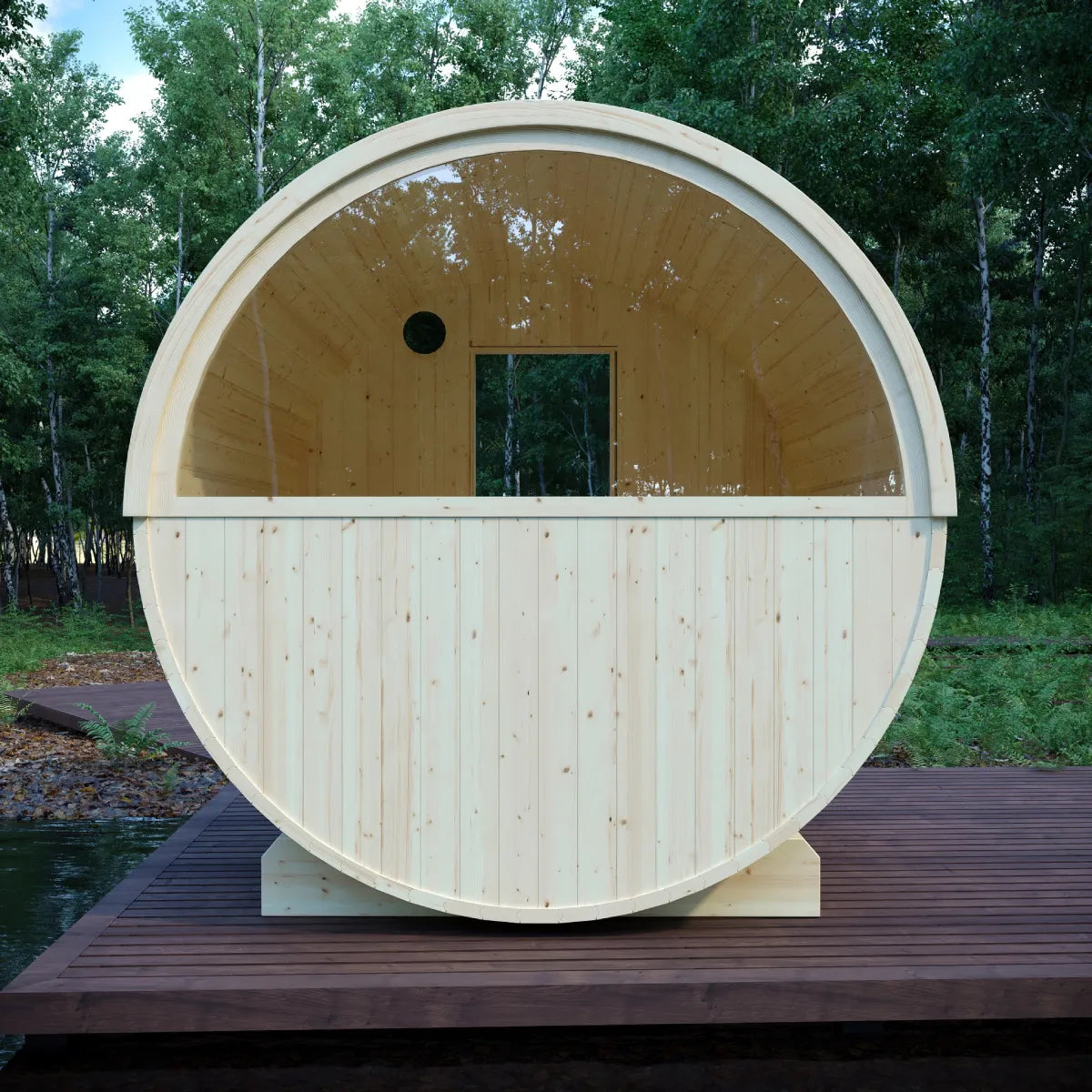 Finnish Sauna Builders Vassa 6-Person Barrel Sauna with 8 kW Heater