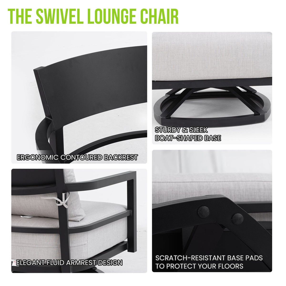 3-Piece Aluminum Patio Conversation Set with Swivel Chairs