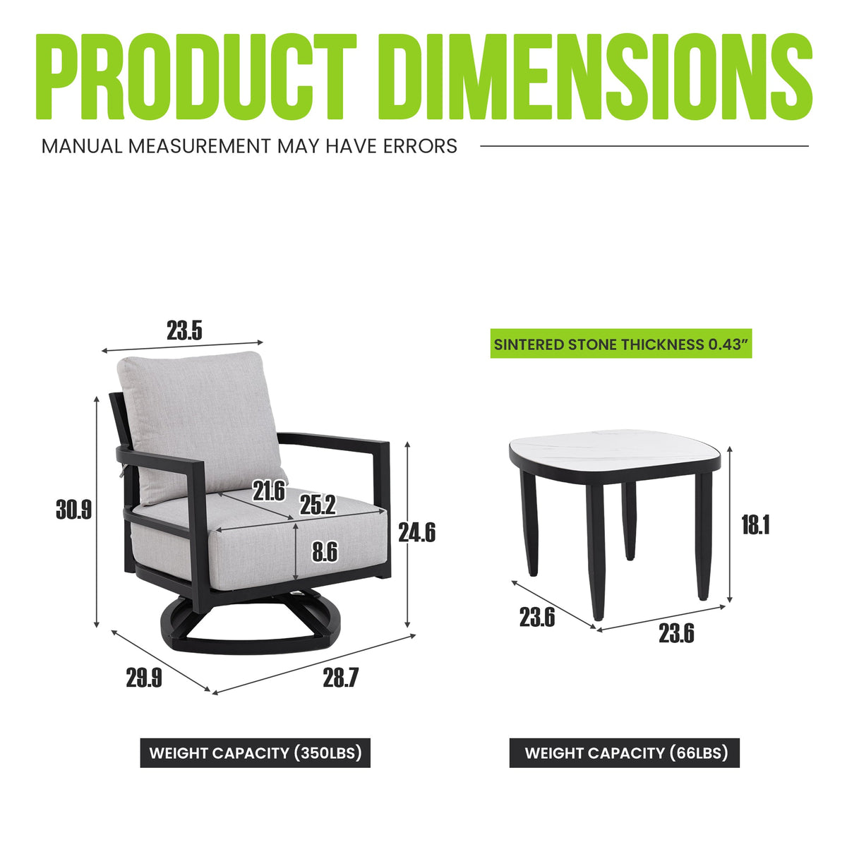 3-Piece Aluminum Patio Conversation Set with Swivel Chairs