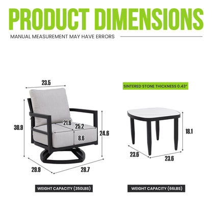 3-Piece Aluminum Patio Conversation Set with Swivel Chairs