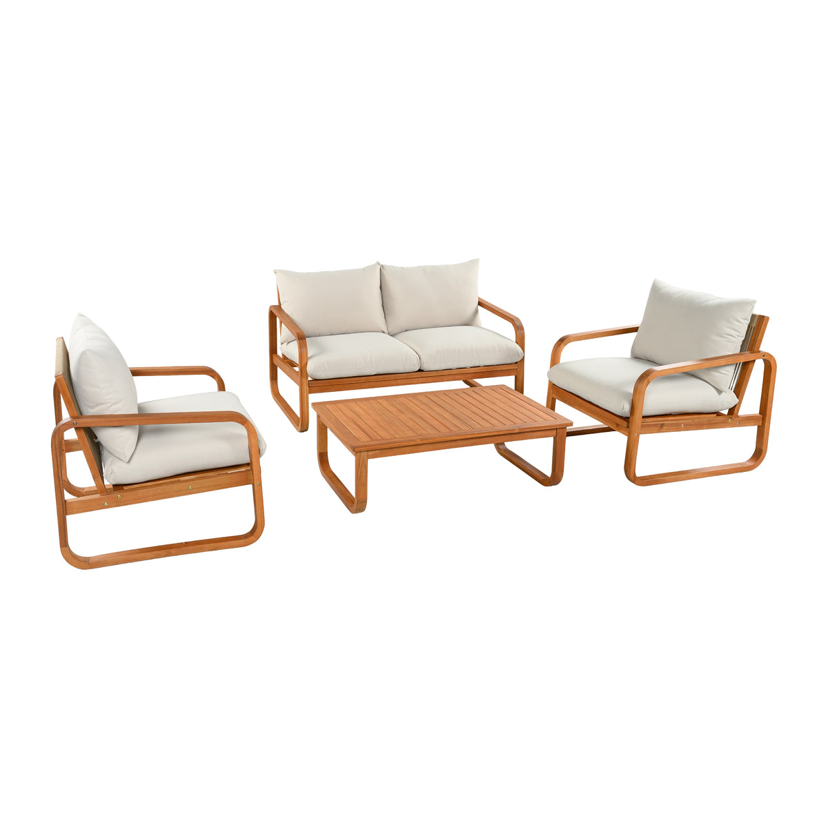 4-Piece Acacia Wood Patio Conversation Set with Cushions