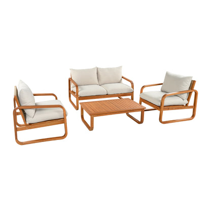 4-Piece Acacia Wood Patio Conversation Set with Cushions