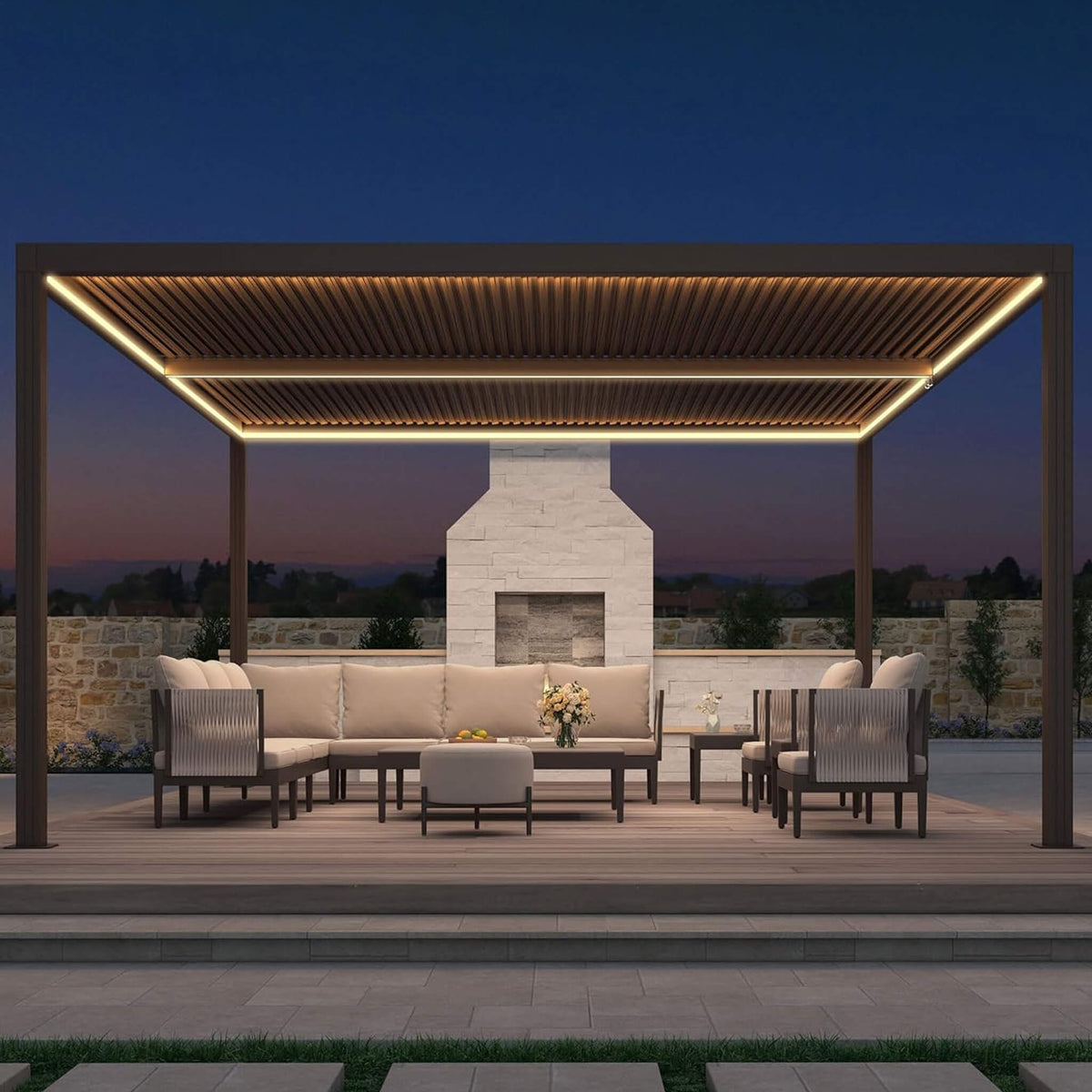 Premium Aluminum Louvered Pergola with LED Lights