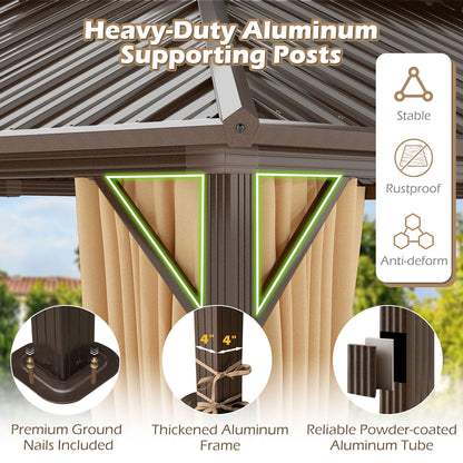 16' x 12' Hardtop Aluminum Gazebo with Curtains and Netting – Coffee
